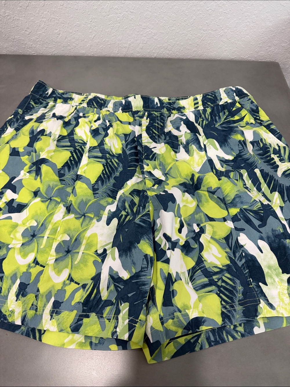 The North Face men’s Neon Lime & Navy Floral Shorts